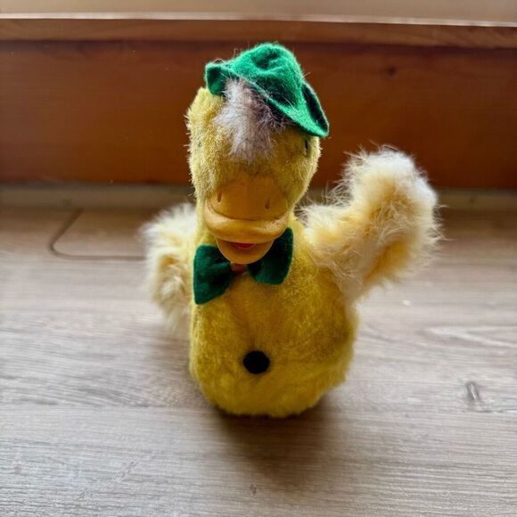 Vintage Plush Duck With Rubber Beak, Stuffed Rabbit Fur Easter Duck Fisherman Ae - Picture 3 of 6